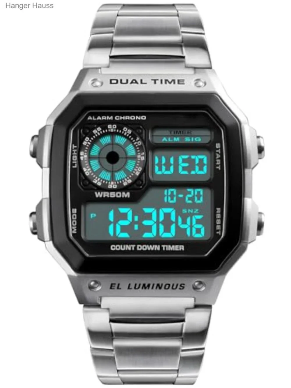 Men's Digital Sport Watch Waterproof Dual Time Stopwatch Countdown Backlight